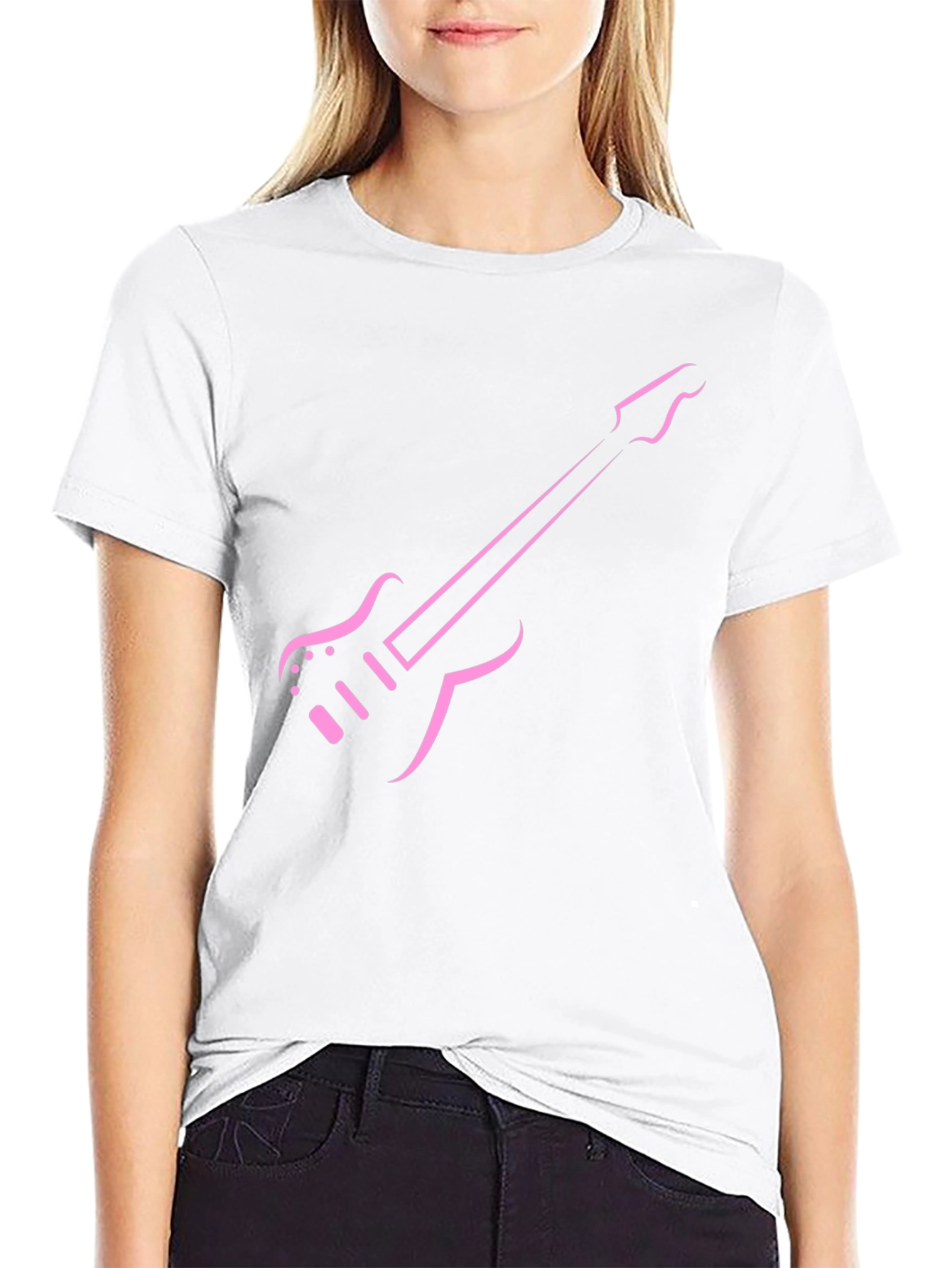 Pink Guitar Graphic Tee - Black T-Shirt