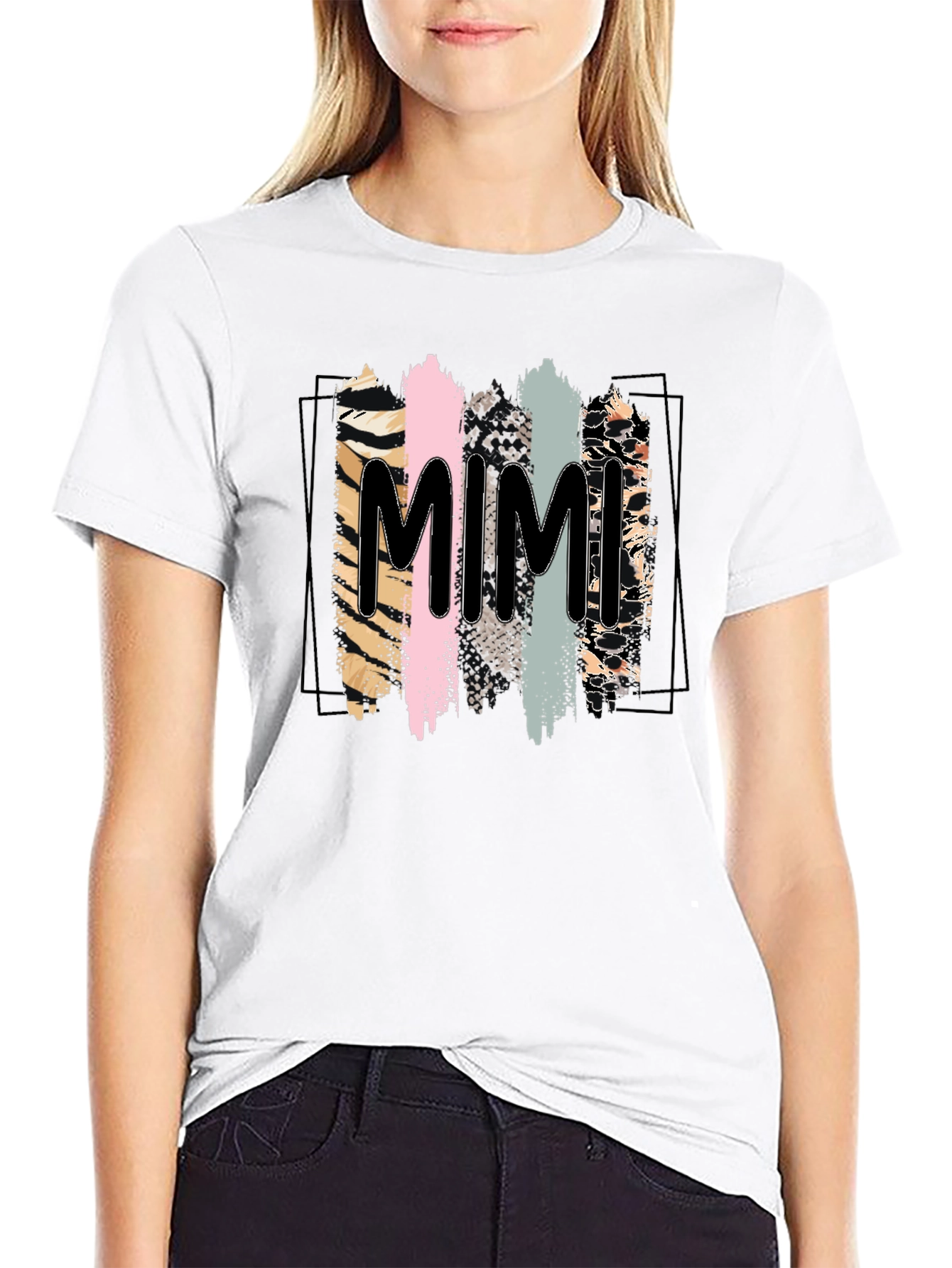 Trendy Mimi Graphic Tee - Animal Print Stripes
