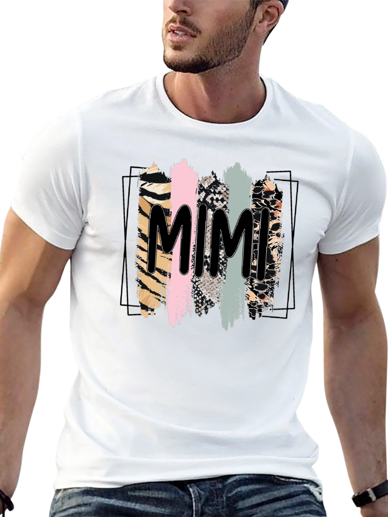 Trendy Mimi Graphic Tee - Animal Print Stripes