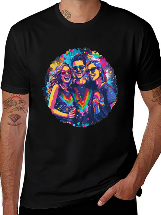Colorful Party Friends Graphic Tee - Trendy Style