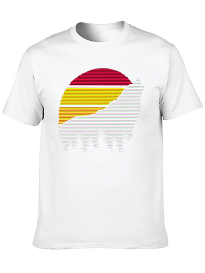 Retro Wolf Sunset Graphic Tee - Black Cotton Blend