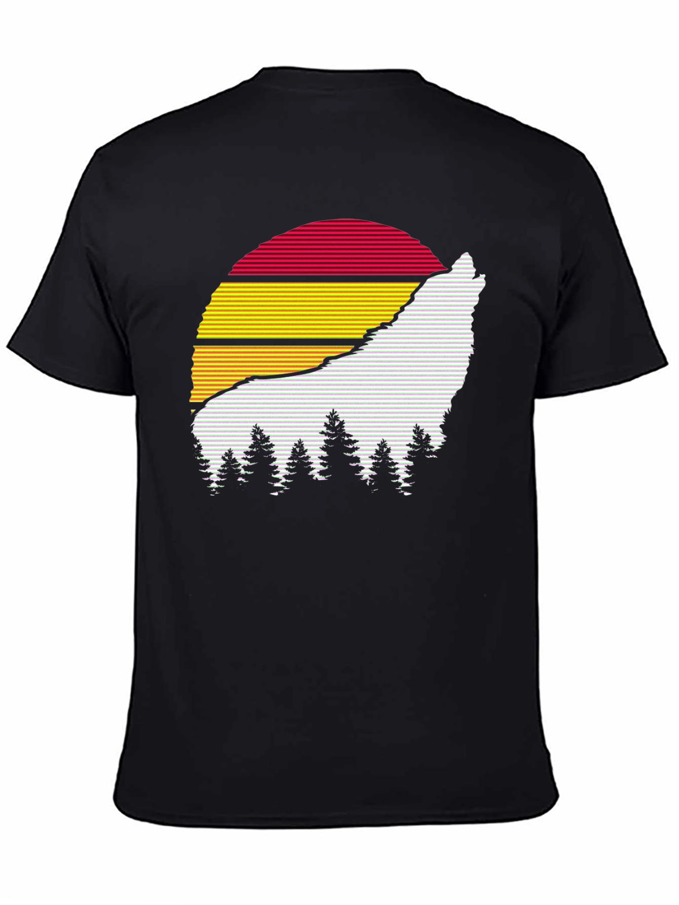 Retro Wolf Sunset Graphic Tee - Black Cotton Blend