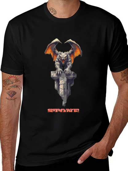 Stone Gargoyle Graphic Tee - Classic Gamer Style