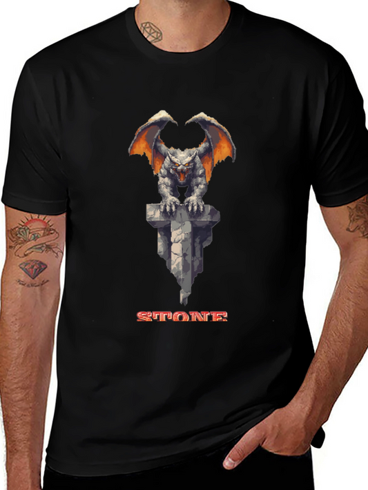 Stone Gargoyle Graphic Tee - Classic Gamer Style