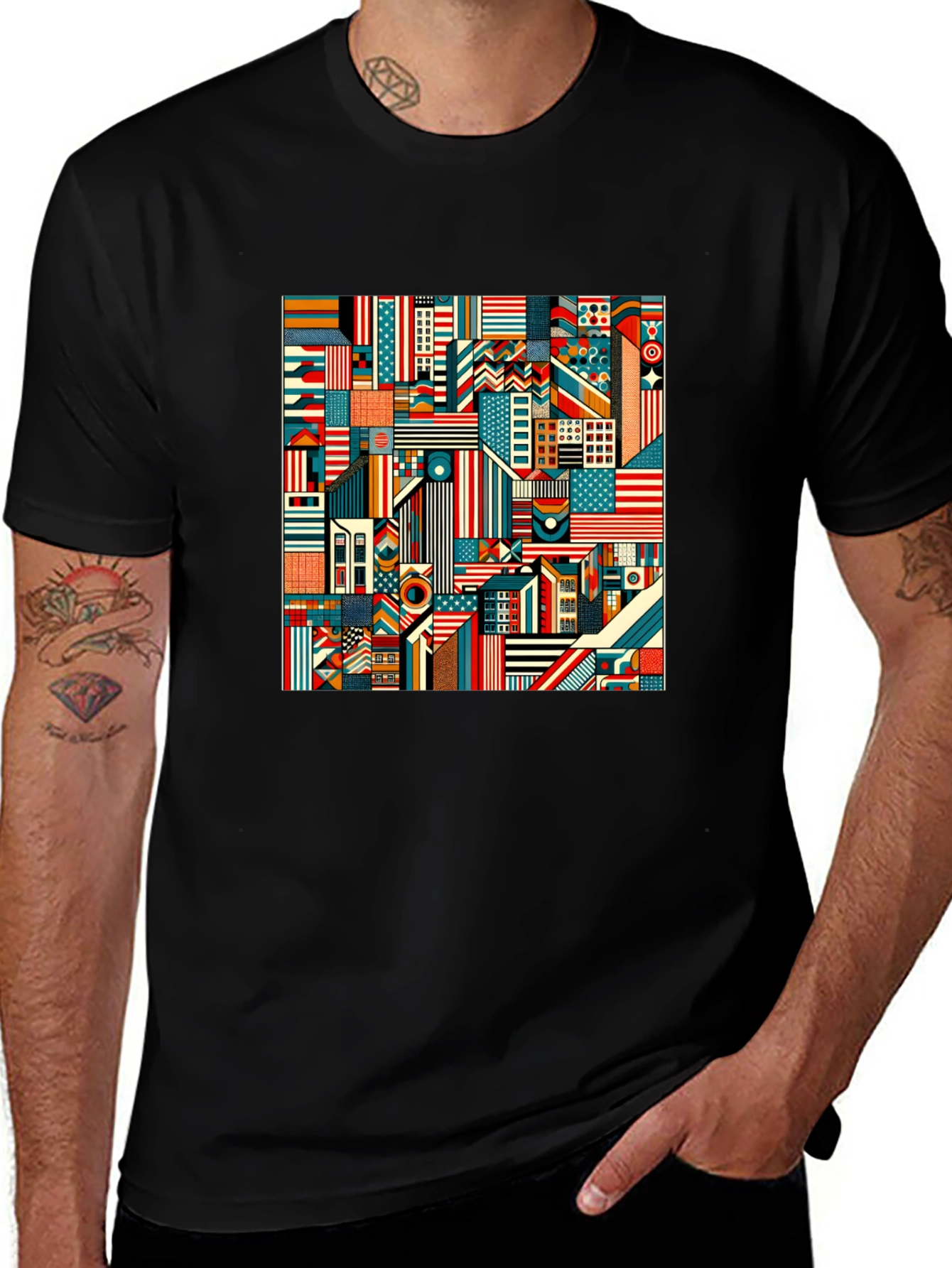 Geometric Americana Graphic Tee - Bold Modern Design