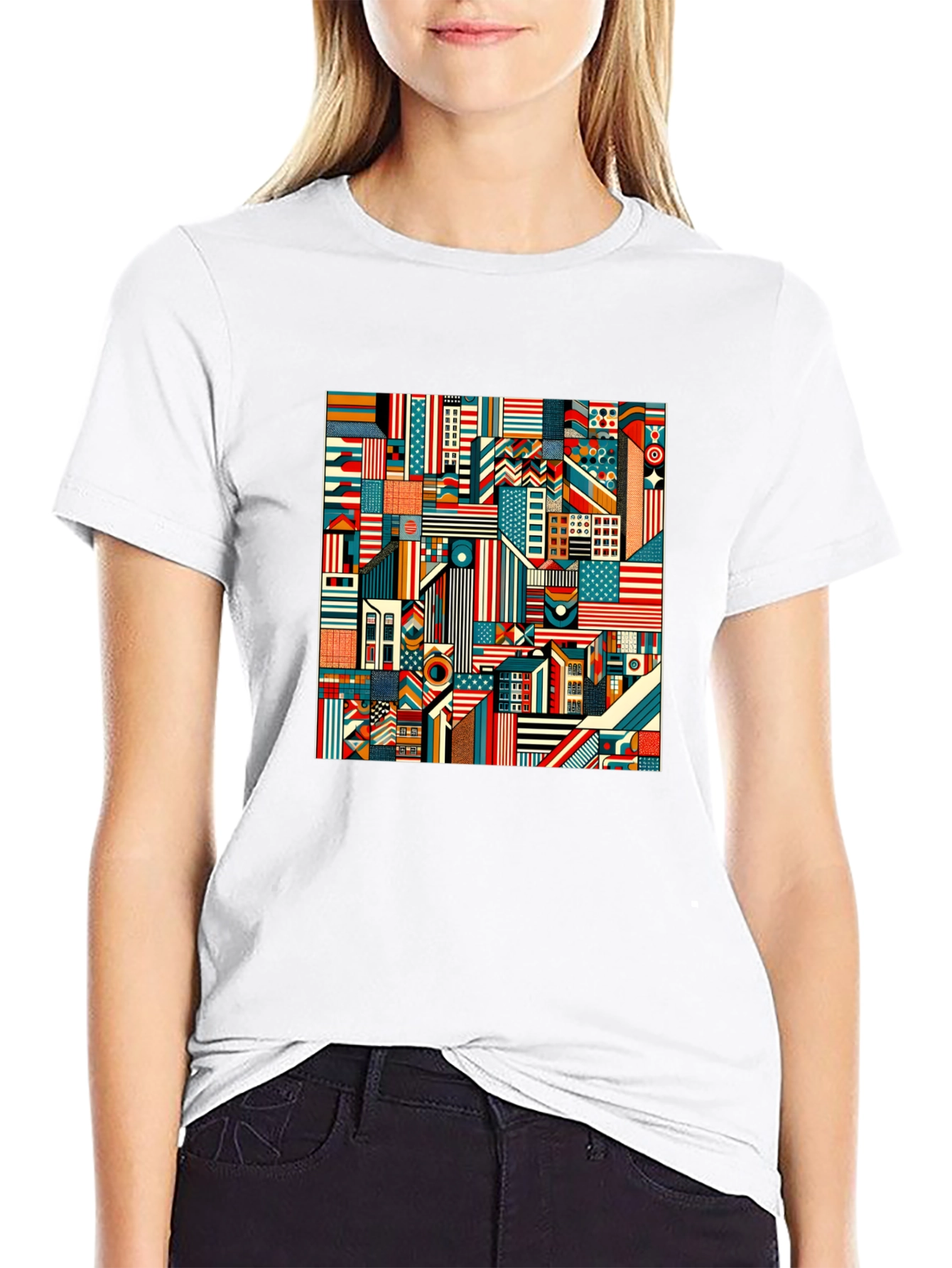 Geometric Americana Graphic Tee - Bold Modern Design