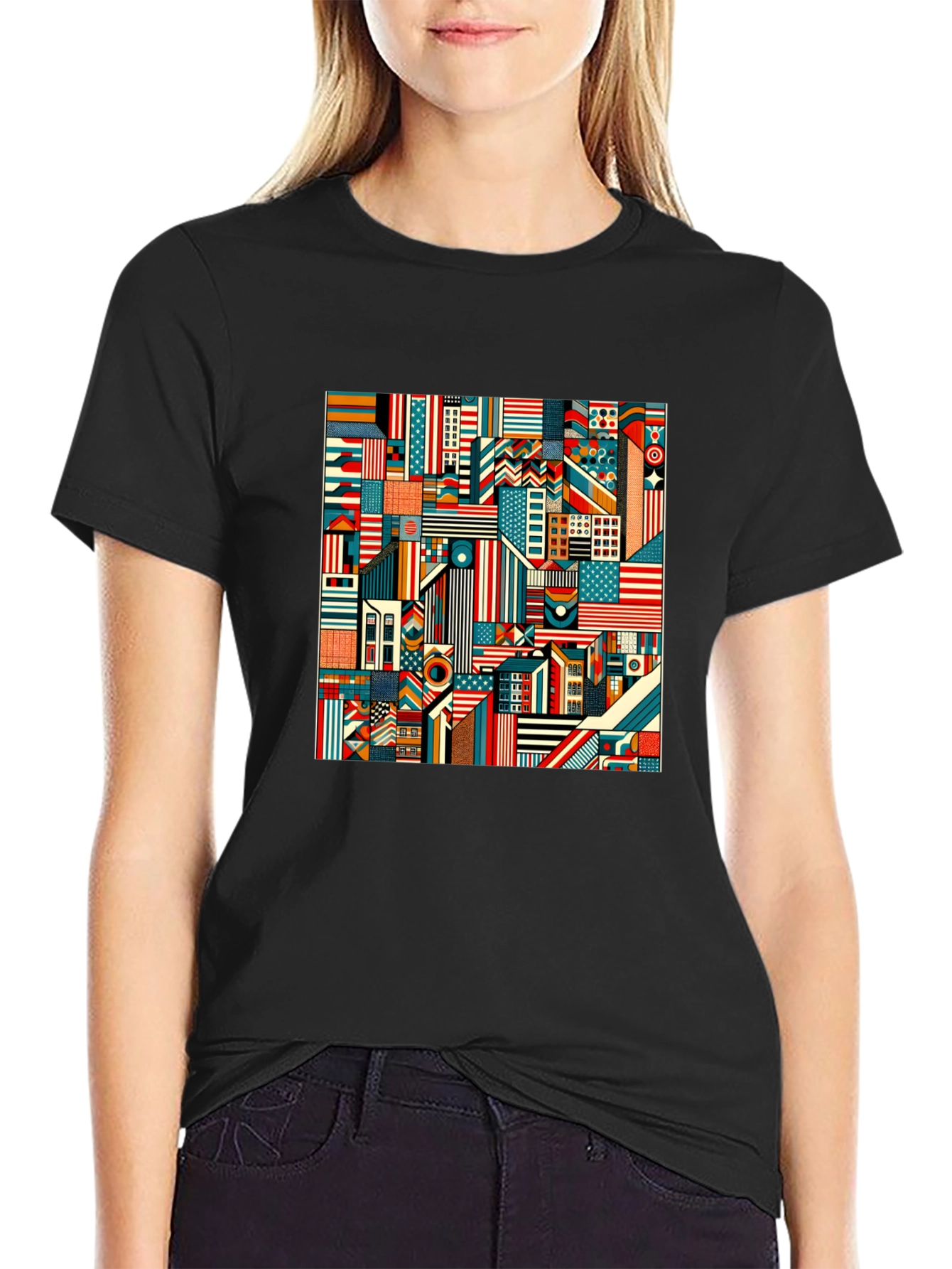 Geometric Americana Graphic Tee - Bold Modern Design