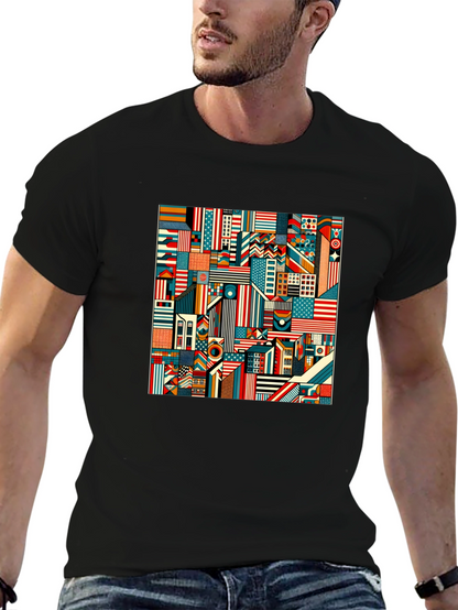 Geometric Americana Graphic Tee - Bold Modern Design