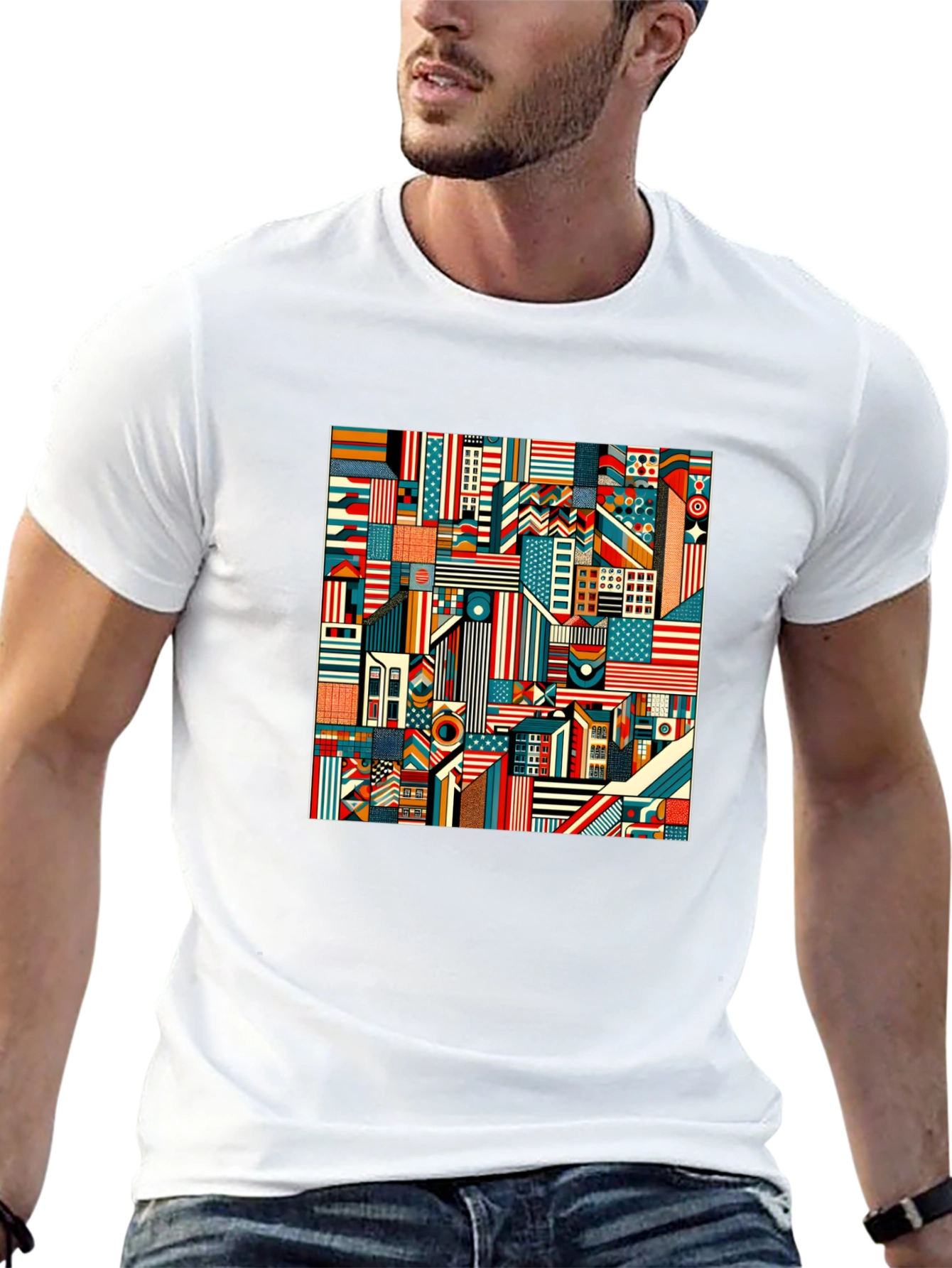 Geometric Americana Graphic Tee - Bold Modern Design