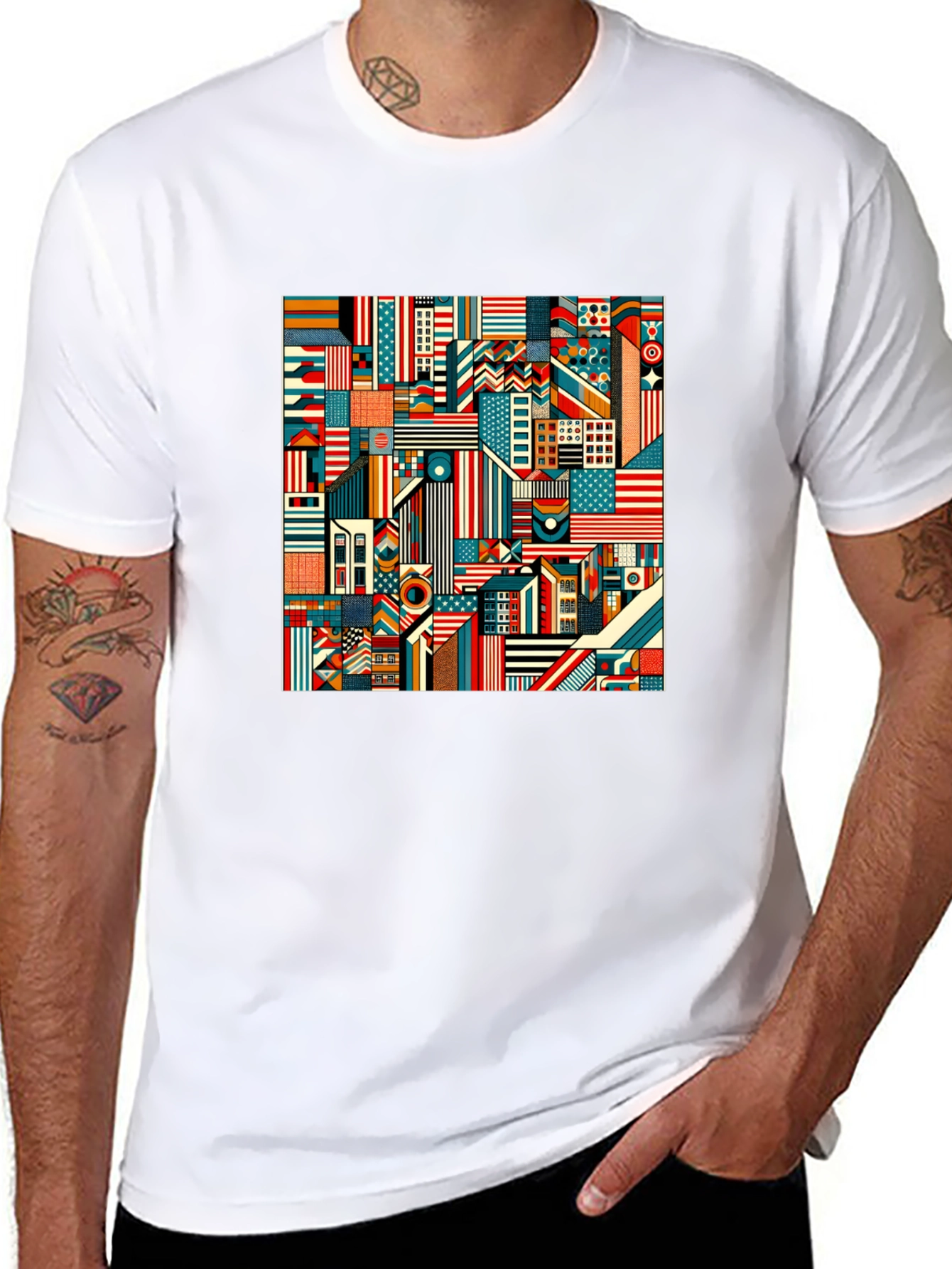 Geometric Americana Graphic Tee - Bold Modern Design