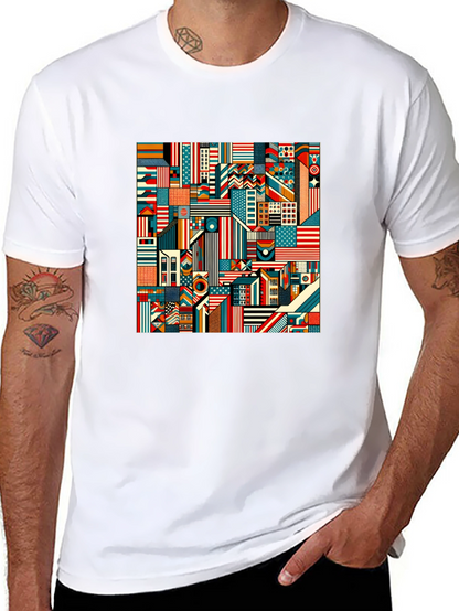 Geometric Americana Graphic Tee - Bold Modern Design