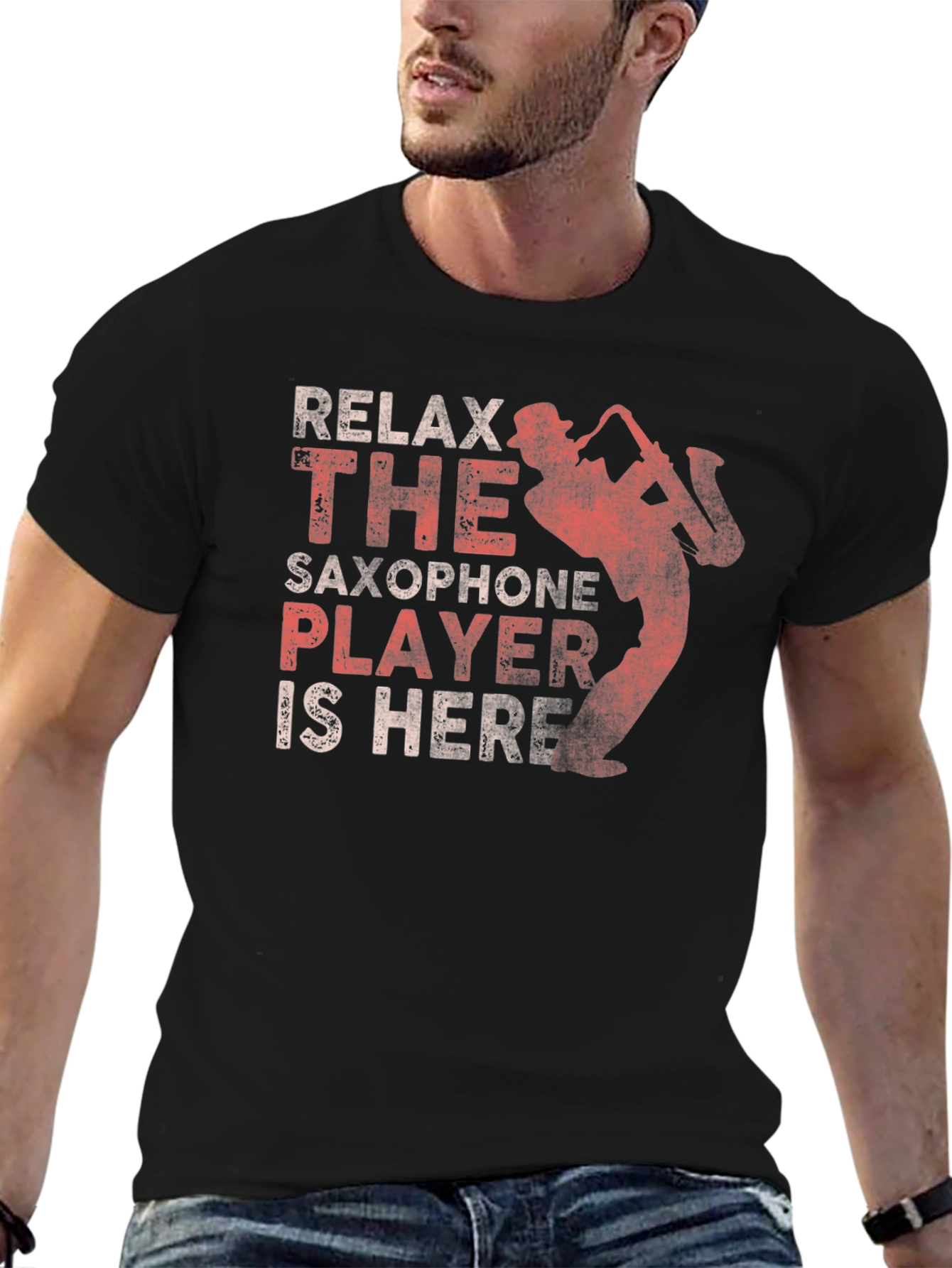 Relax Saxophone Player Graphic Tee - Black