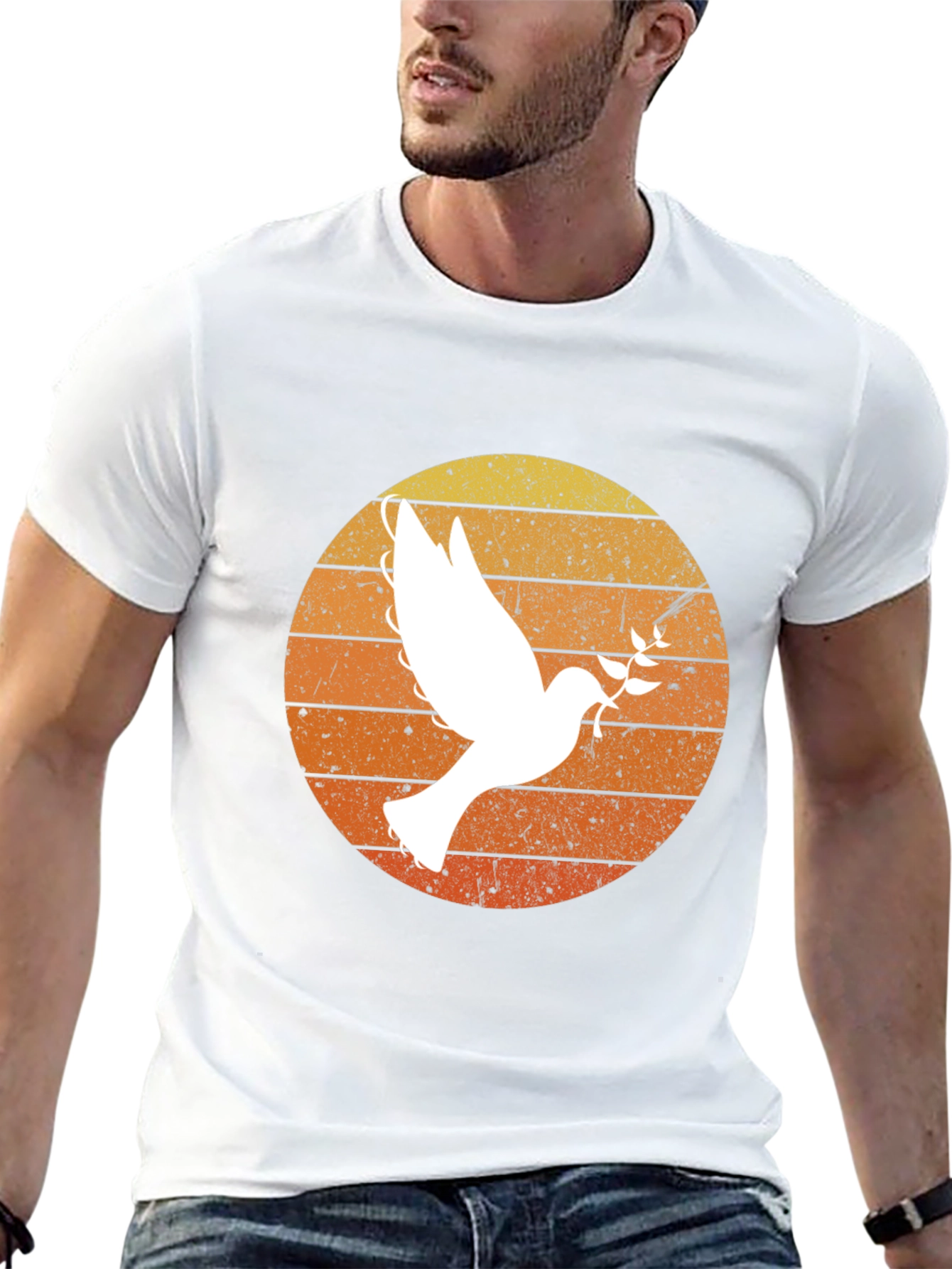 Peace Dove Graphic T-Shirt - Retro Sunset Design