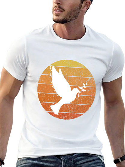 Peace Dove Graphic T-Shirt - Retro Sunset Design