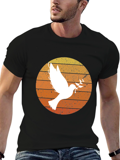 Peace Dove Graphic T-Shirt - Retro Sunset Design