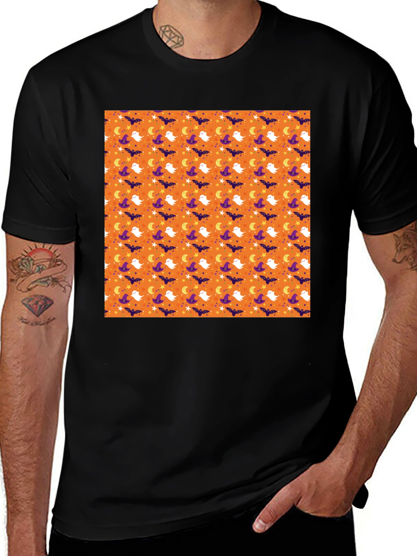Halloween Pattern Black T-Shirt