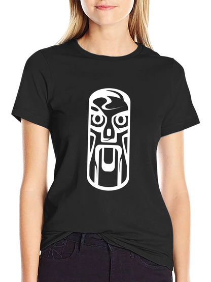 Tribal Mask Graphic Tee - Black Cotton T-Shirt