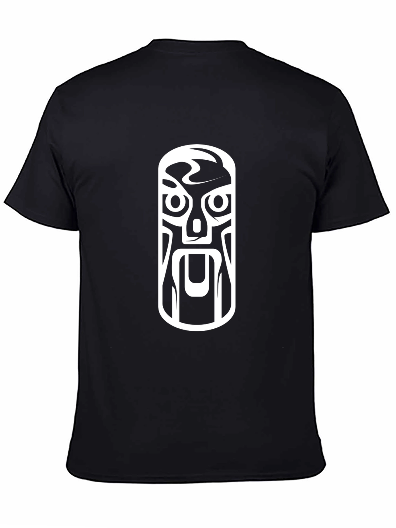 Tribal Mask Graphic Tee - Black Cotton T-Shirt