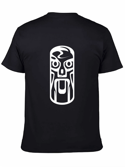 Tribal Mask Graphic Tee - Black Cotton T-Shirt