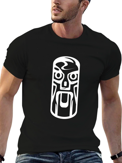 Tribal Mask Graphic Tee - Black Cotton T-Shirt