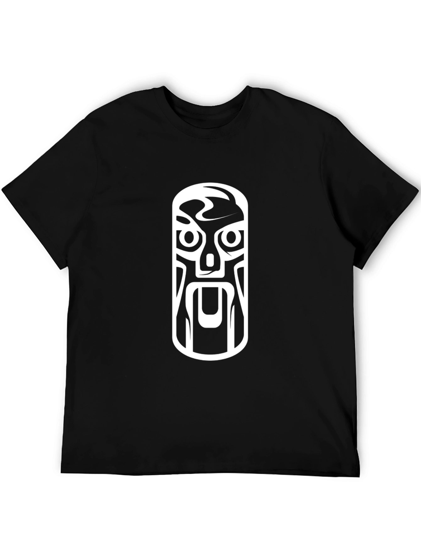 Tribal Mask Graphic Tee - Black Cotton T-Shirt