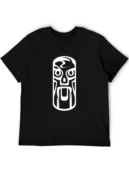 Tribal Mask Graphic Tee - Black Cotton T-Shirt
