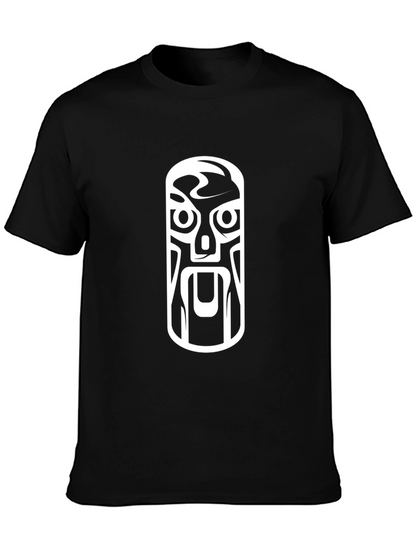 Tribal Mask Graphic Tee - Black Cotton T-Shirt