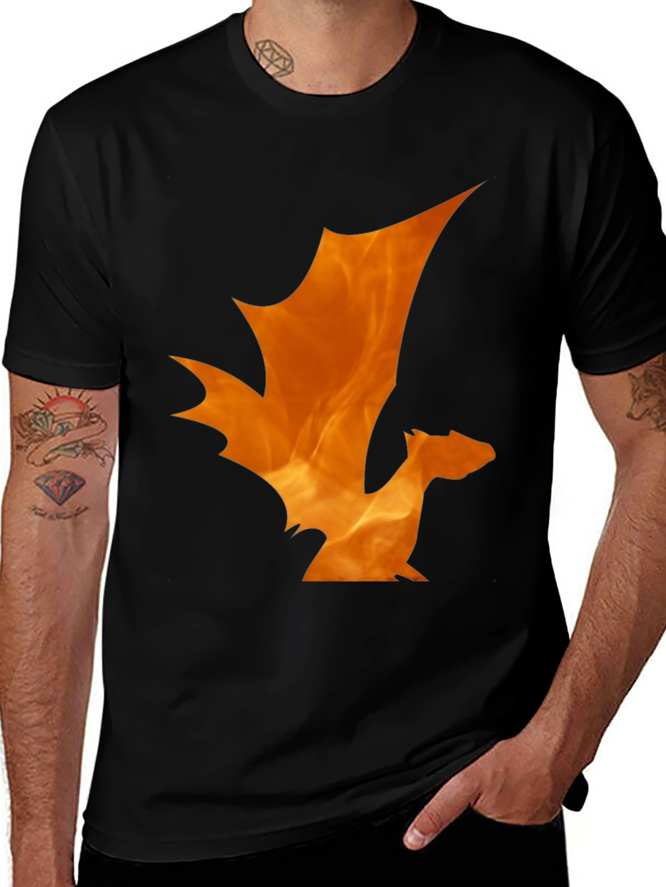 Fiery Dragon Graphic Tee - Black Cotton T-Shirt