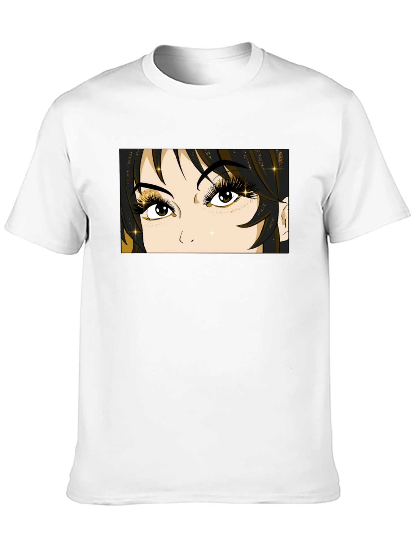 Anime Eyes Graphic Tee - Black Cotton T-Shirt