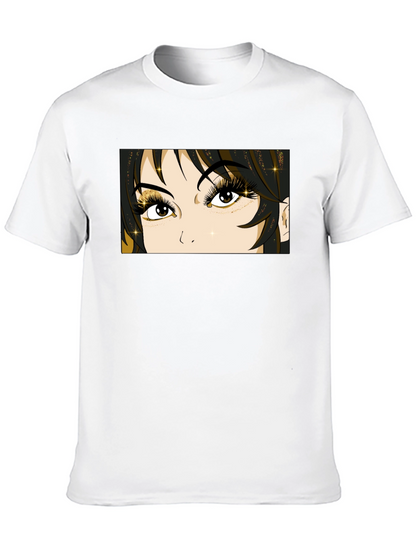 Anime Eyes Graphic Tee - Black Cotton T-Shirt