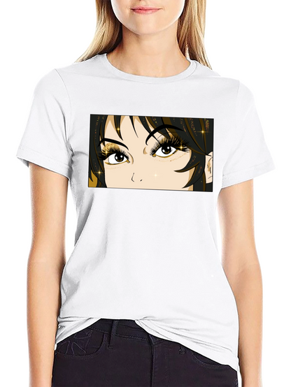 Anime Eyes Graphic Tee - Black Cotton T-Shirt