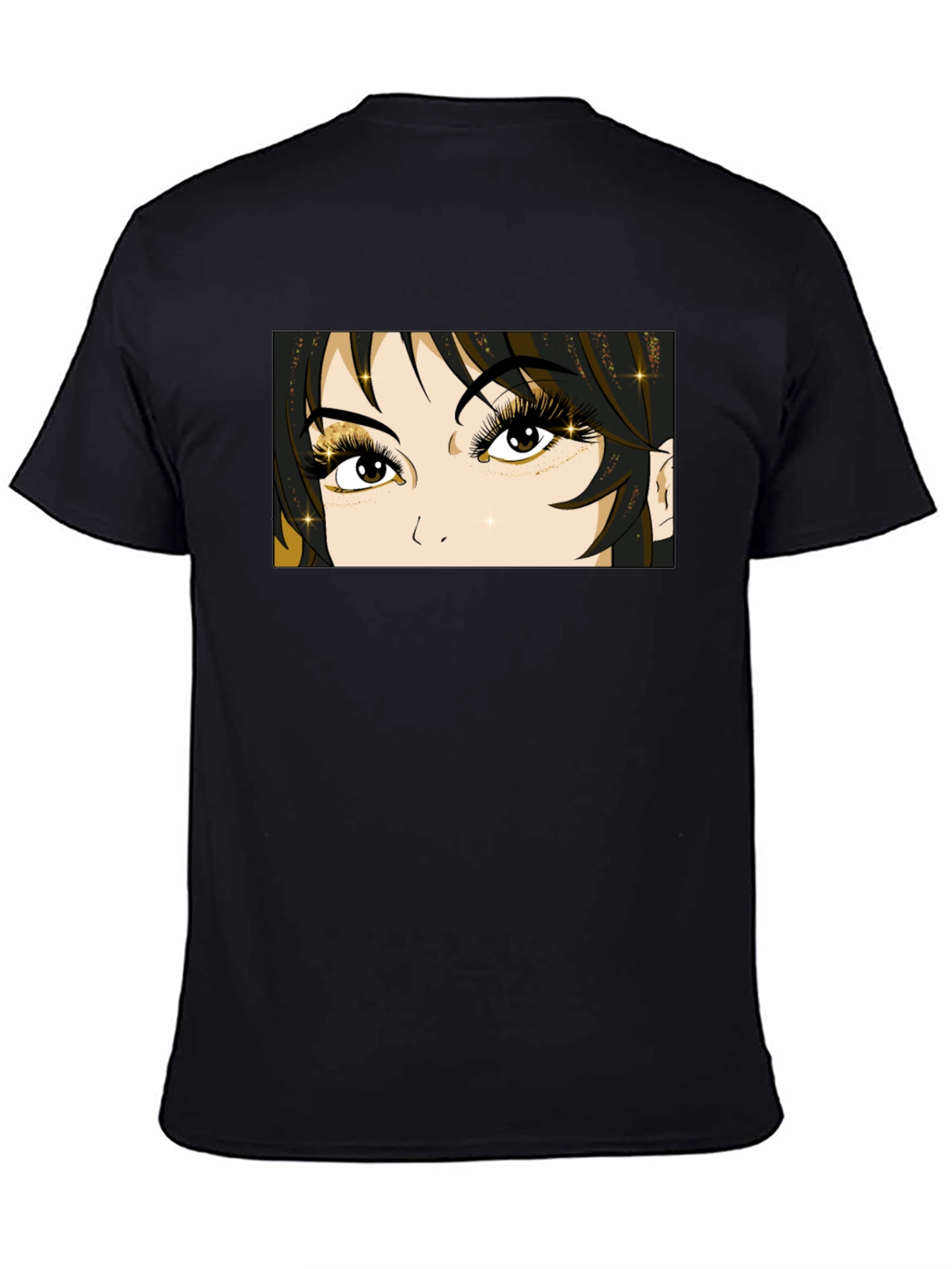 Anime Eyes Graphic Tee - Black Cotton T-Shirt