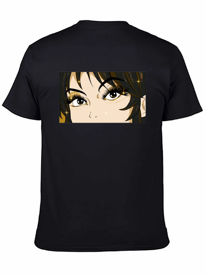 Anime Eyes Graphic Tee - Black Cotton T-Shirt