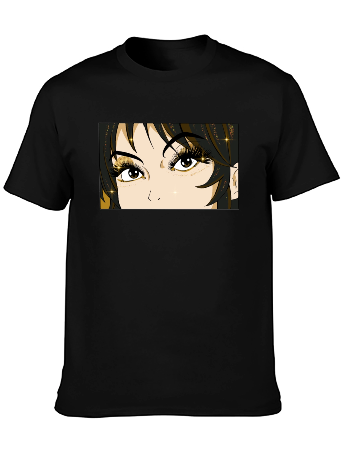 Anime Eyes Graphic Tee - Black Cotton T-Shirt