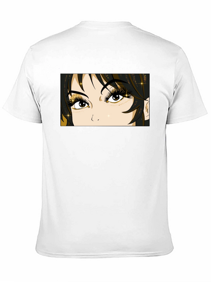 Anime Eyes Graphic Tee - Black Cotton T-Shirt