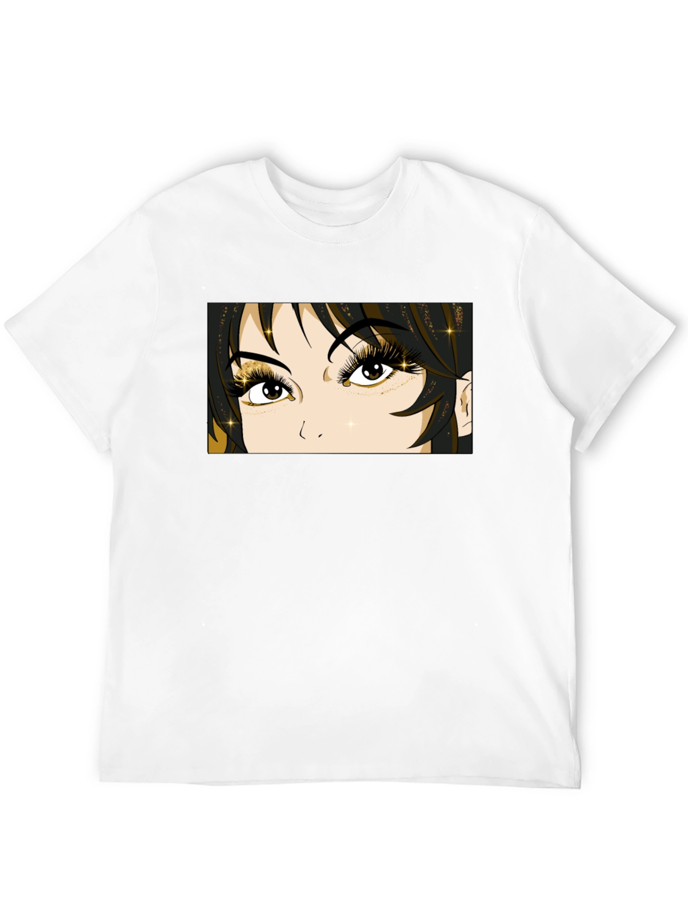Anime Eyes Graphic Tee - Black Cotton T-Shirt