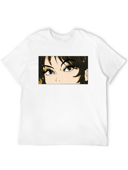 Anime Eyes Graphic Tee - Black Cotton T-Shirt