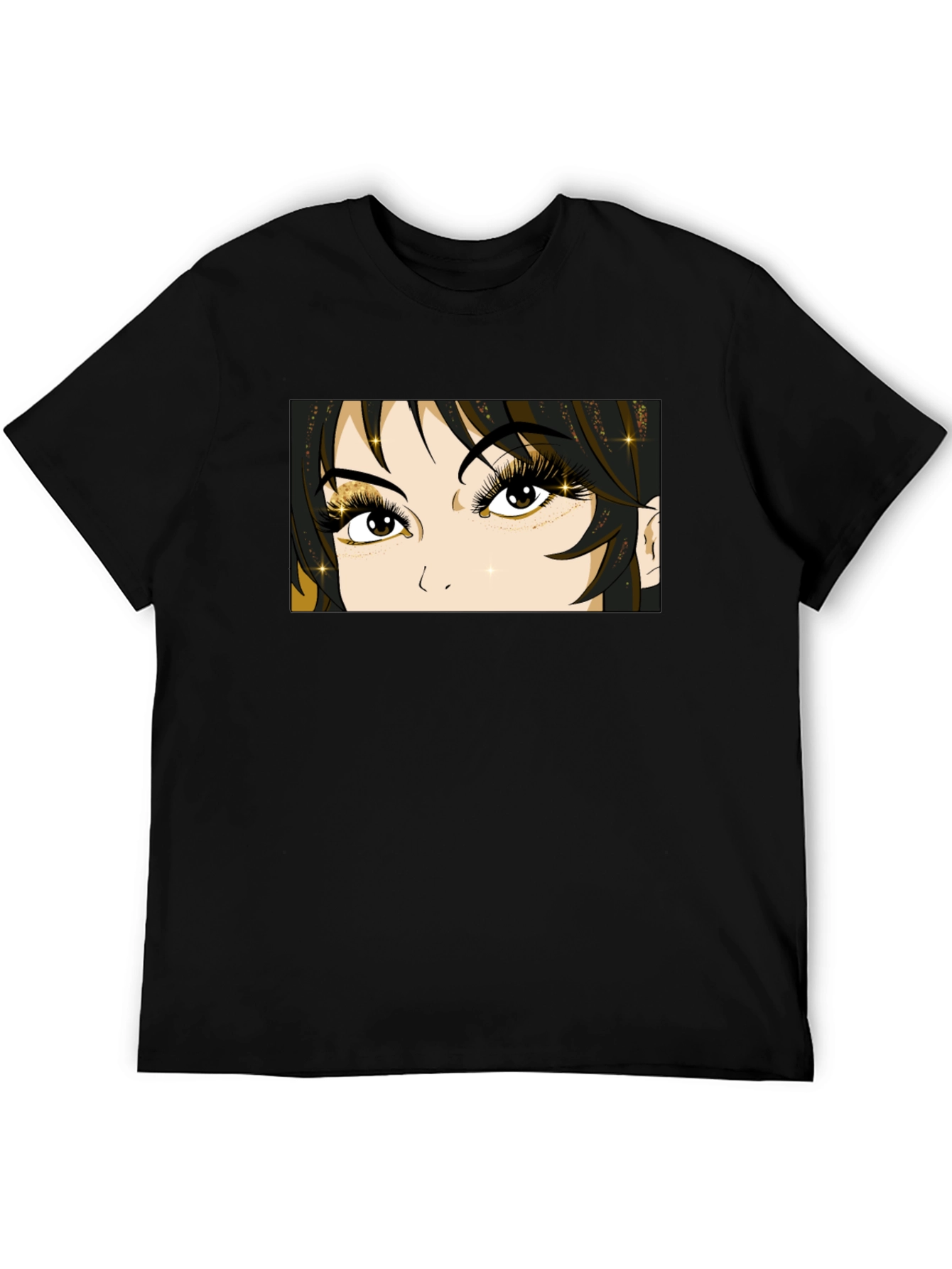 Anime Eyes Graphic Tee - Black Cotton T-Shirt