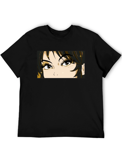Anime Eyes Graphic Tee - Black Cotton T-Shirt