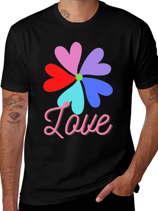 Love Flower Graphic T-Shirt - Colorful Heart Petals Tee