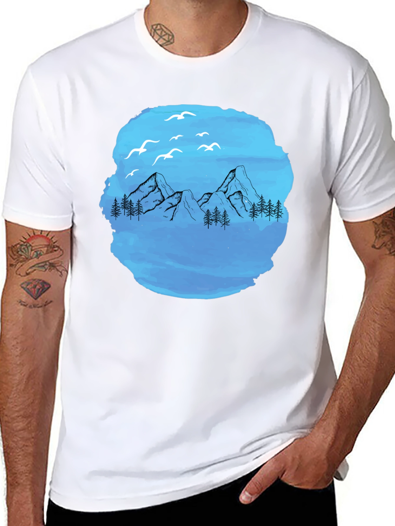 Mountain Scene Graphic T-Shirt - Black