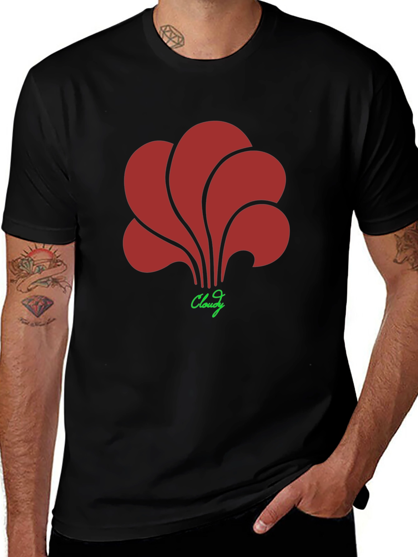 Abstract Floral Graphic Print Black T-Shirt