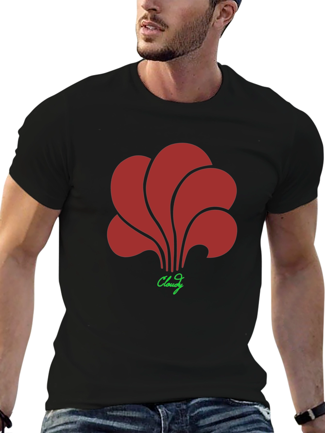 Abstract Floral Graphic Print Black T-Shirt