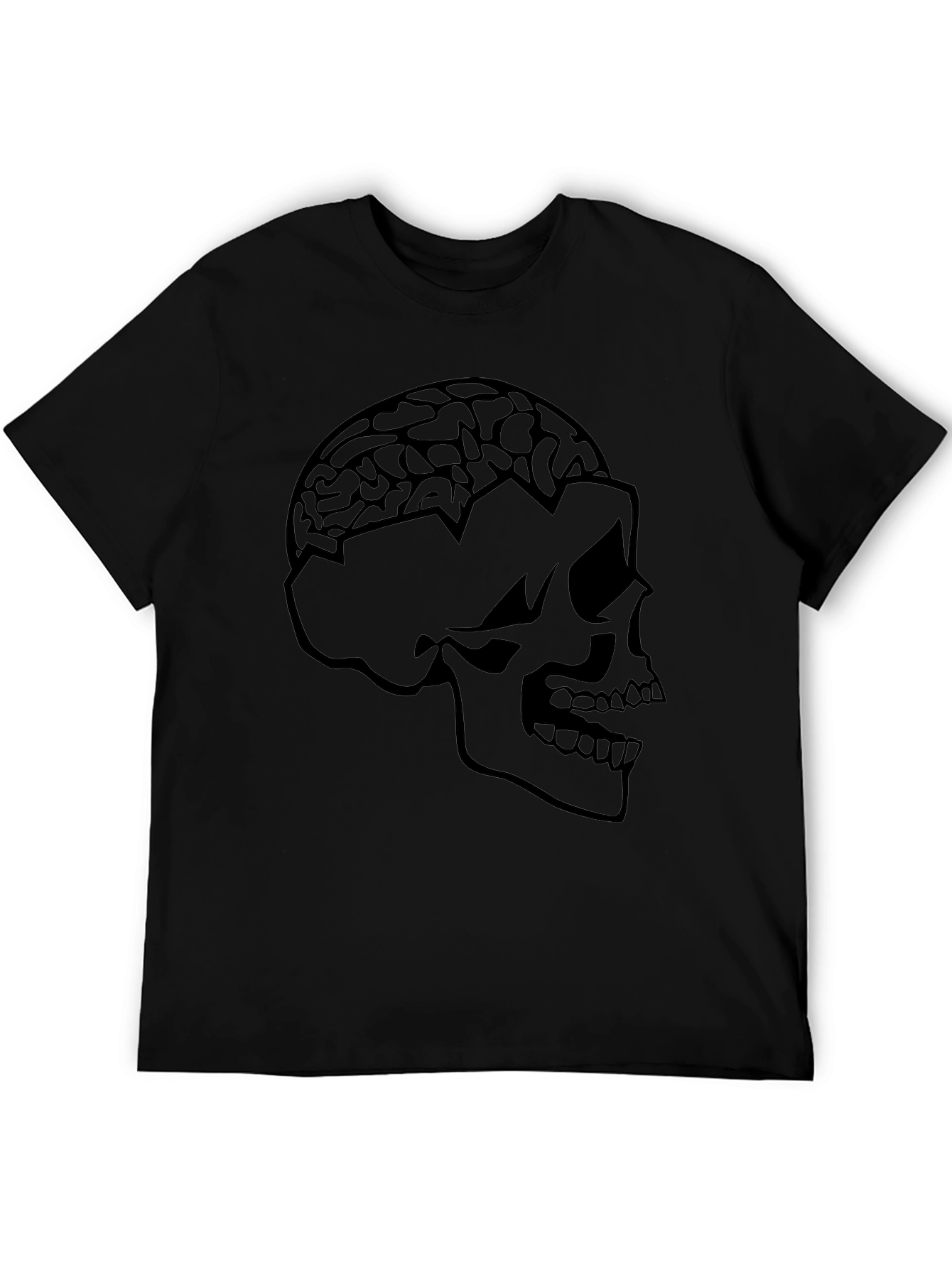 Skull Brain Graphic Tee - Edgy Black T-Shirt