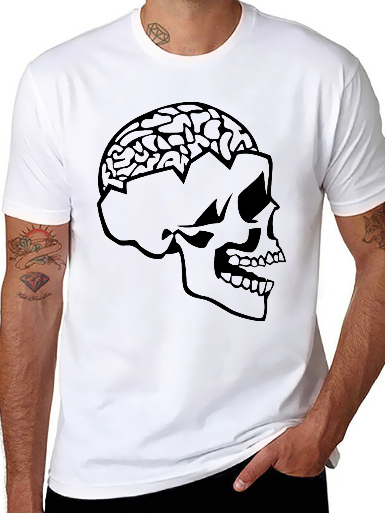 Skull Brain Graphic Tee - Edgy Black T-Shirt