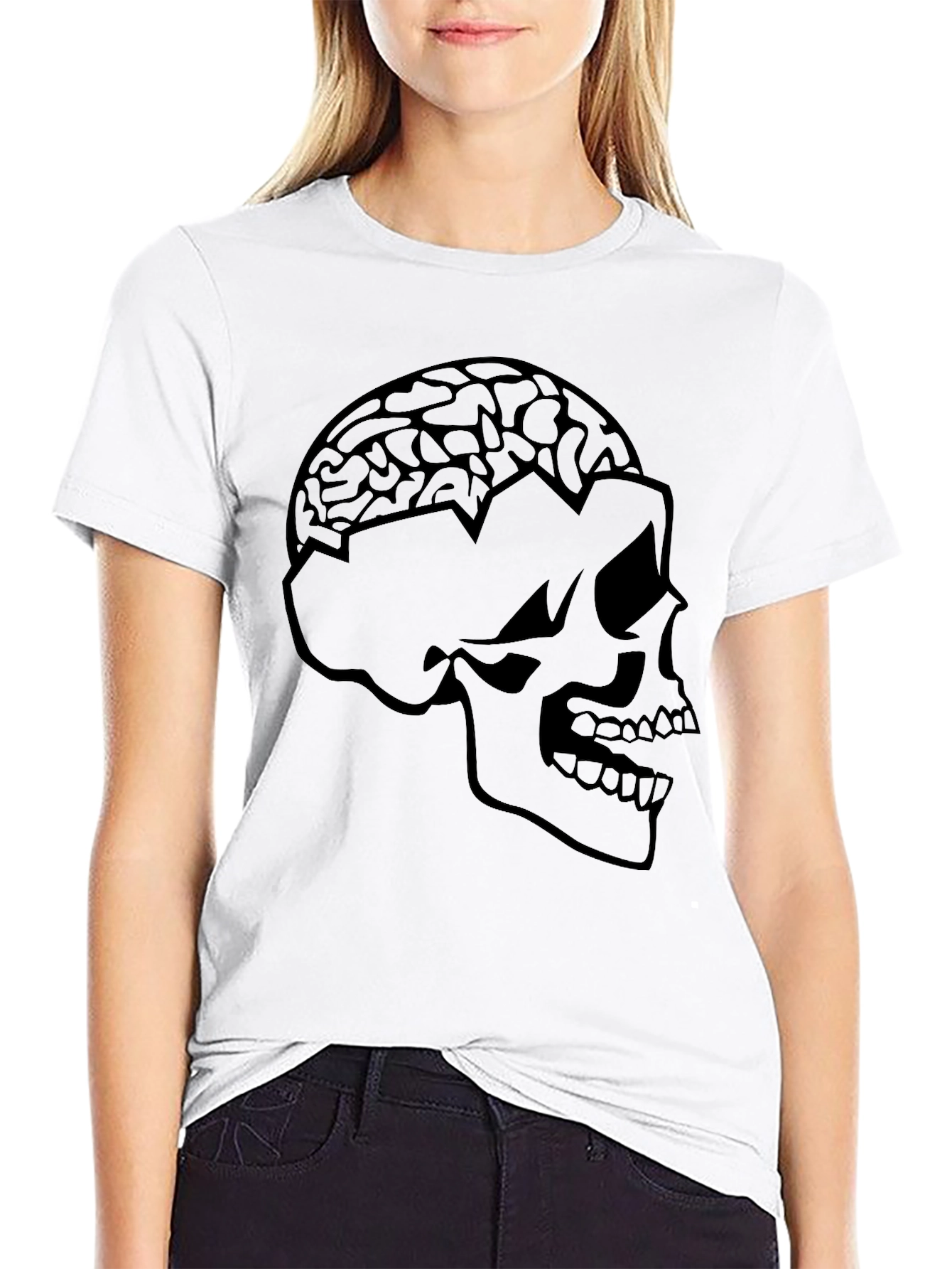Skull Brain Graphic Tee - Edgy Black T-Shirt