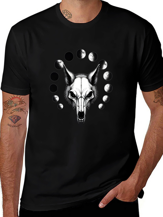 Lunar Wolf Skull T-Shirt - Gothic Moon Phase Design
