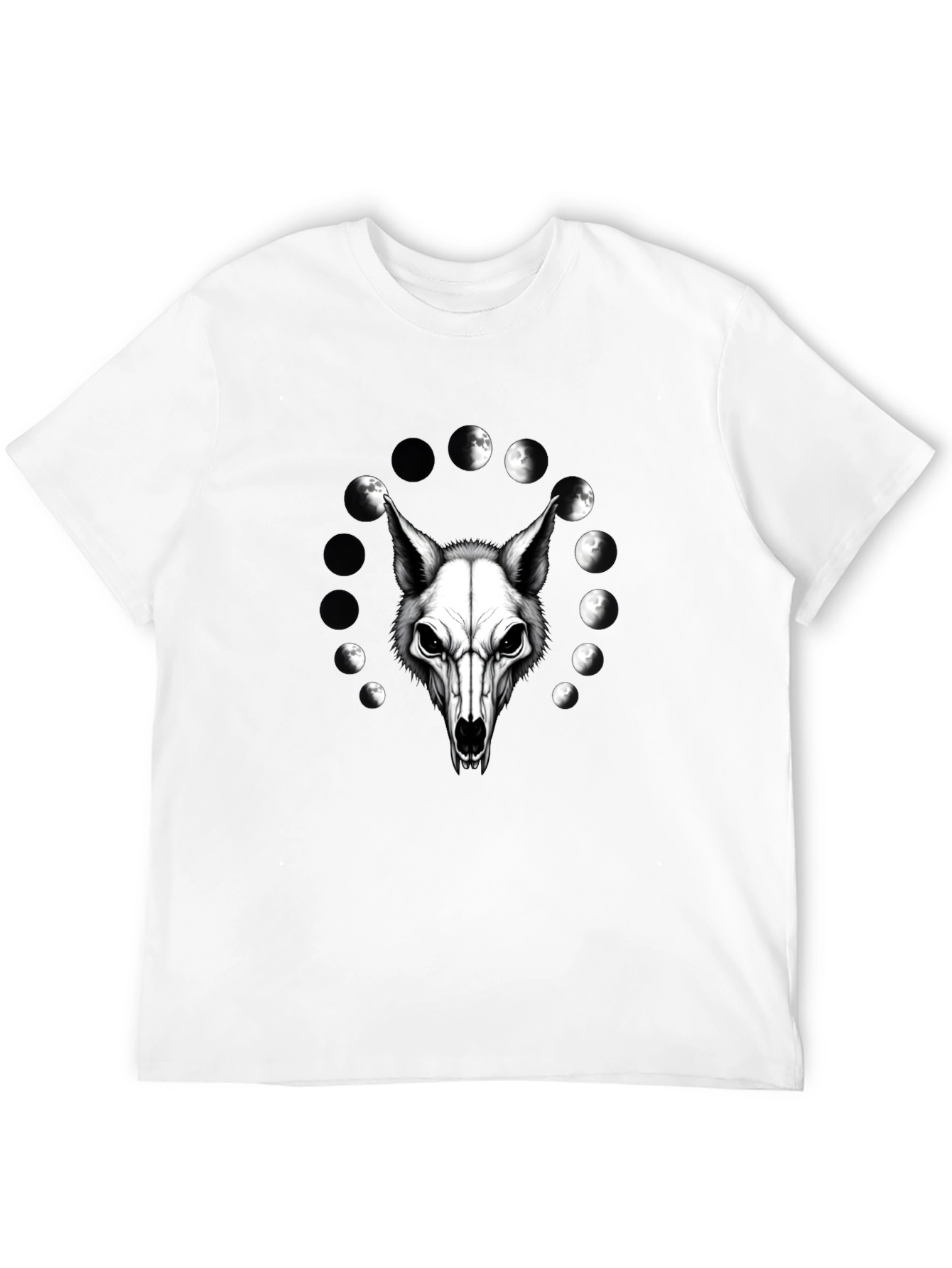 Lunar Wolf Skull T-Shirt - Gothic Moon Phase Design