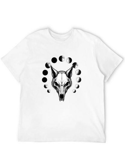 Lunar Wolf Skull T-Shirt - Gothic Moon Phase Design