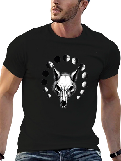 Lunar Wolf Skull T-Shirt - Gothic Moon Phase Design